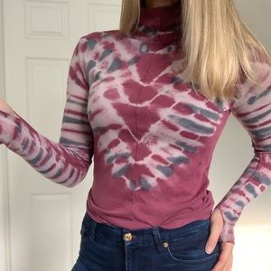 Psychedelic Burgundy Tie-Dye Turtleneck Top